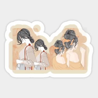 Girls on beige color Sticker